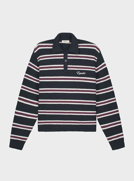 Equalite Equalite Polo Knit Finn FW25 Striped Navy/Aubergine/White