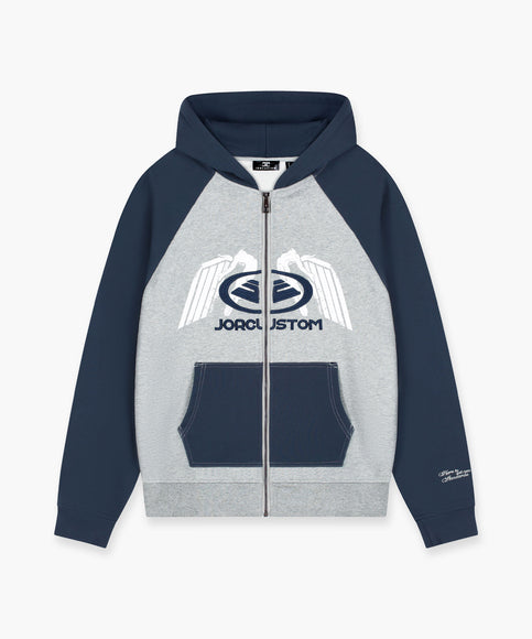Jorcustom Jorcustom Zipped Hoodie Fleece Raglan Engineered FW26 Midnight Blue/Grey