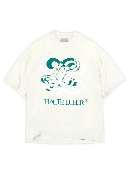Lueur Lueur T-Shirt Distressed Monogram FW25 White/Green