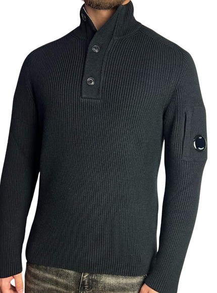 CP Company CP Company Polo Sweater Full Rib FW25 Black