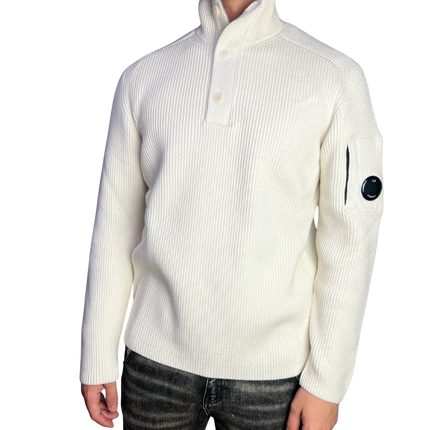 CP Company CP Company Polo Sweater Full Rib FW25 Gauze White
