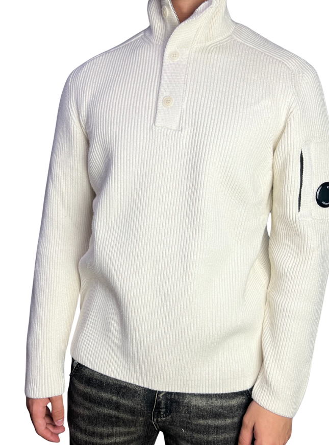 CP Company CP Company Polo Sweater Full Rib FW25 Gauze White