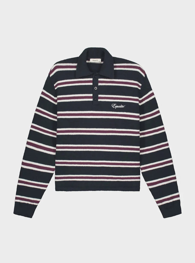 Equalite Equalite Polo Knit Finn FW25 Striped Navy/Aubergine/White
