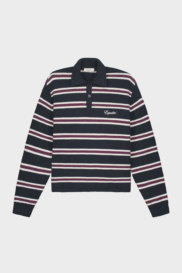 Equalite Equalite Polo Knit Finn FW25 Striped Navy/Aubergine/White