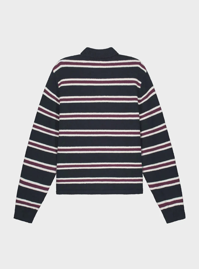 Equalite Equalite Polo Knit Finn FW25 Striped Navy/Aubergine/White