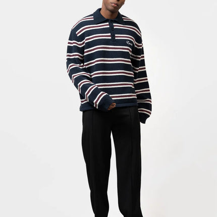 Equalite Equalite Polo Knit Finn FW25 Striped Navy/Aubergine/White