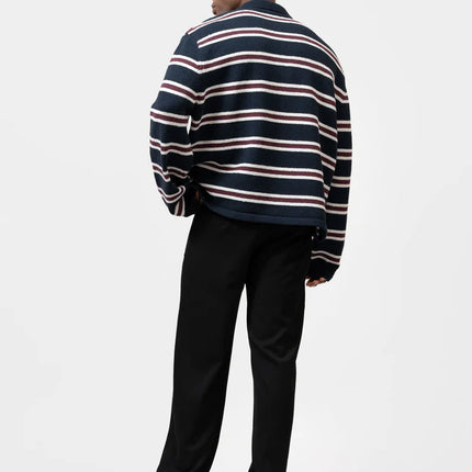 Equalite Equalite Polo Knit Finn FW25 Striped Navy/Aubergine/White