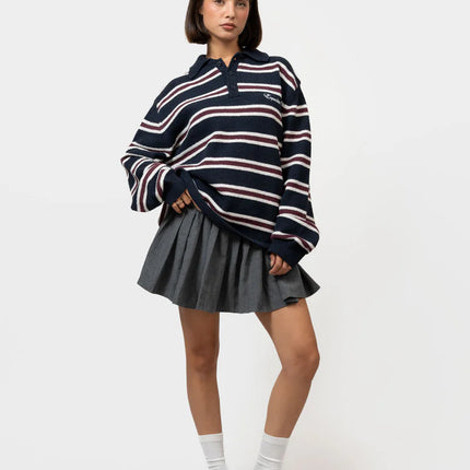 Equalite Equalite Polo Knit Finn FW25 Striped Navy/Aubergine/White