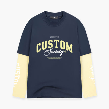 Jorcustom Jorcustom Double Layered Longsleeve Custom Society SS26 Midnight Blue Vintage Yellow
