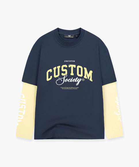 Jorcustom Jorcustom Double Layered Longsleeve Custom Society SS26 Midnight Blue Vintage Yellow