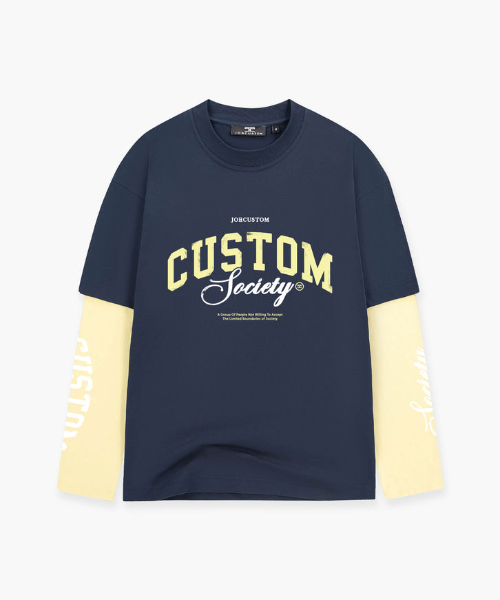 Jorcustom Jorcustom Double Layered Longsleeve Custom Society SS26 Midnight Blue Vintage Yellow