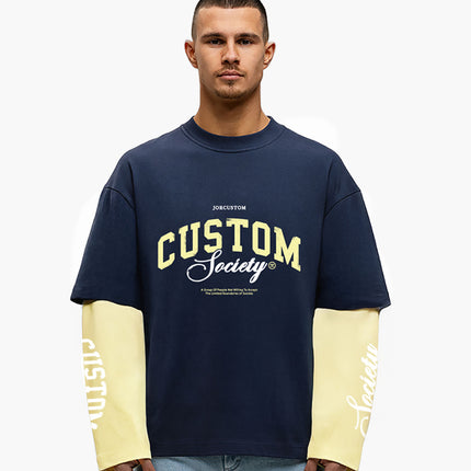 Jorcustom Jorcustom Double Layered Longsleeve Custom Society SS26 Midnight Blue Vintage Yellow