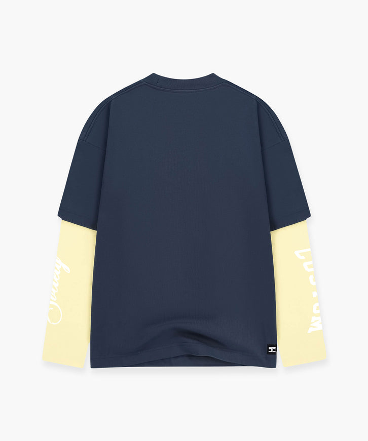 Jorcustom Jorcustom Double Layered Longsleeve Custom Society SS26 Midnight Blue Vintage Yellow