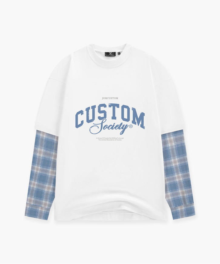 Jorcustom Jorcustom Longsleeve Double Layered Flannel Handscript 2.0 FW26 White/Bounty Blue