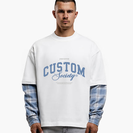 Jorcustom Jorcustom Longsleeve Double Layered Flannel Handscript 2.0 FW26 White/Bounty Blue