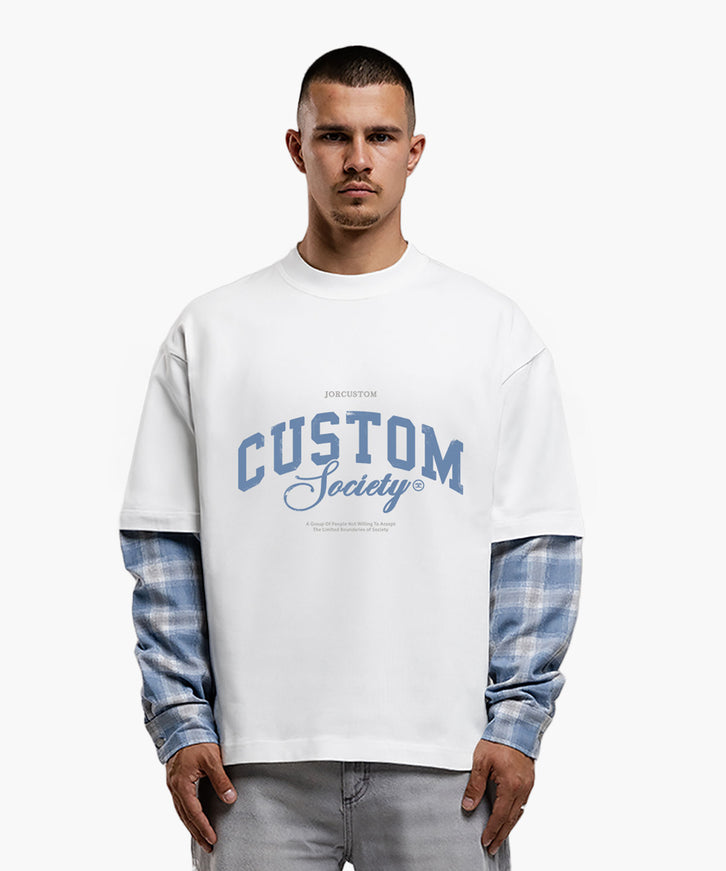 Jorcustom Jorcustom Longsleeve Double Layered Flannel Handscript 2.0 FW26 White/Bounty Blue