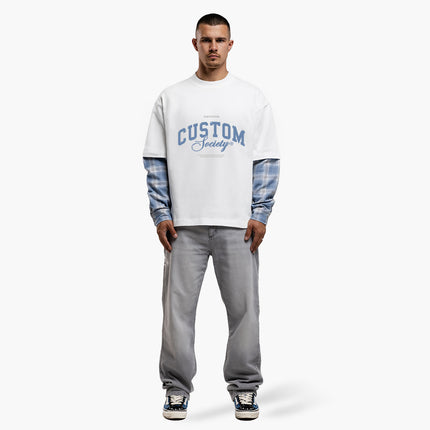 Jorcustom Jorcustom Longsleeve Double Layered Flannel Handscript 2.0 FW26 White/Bounty Blue