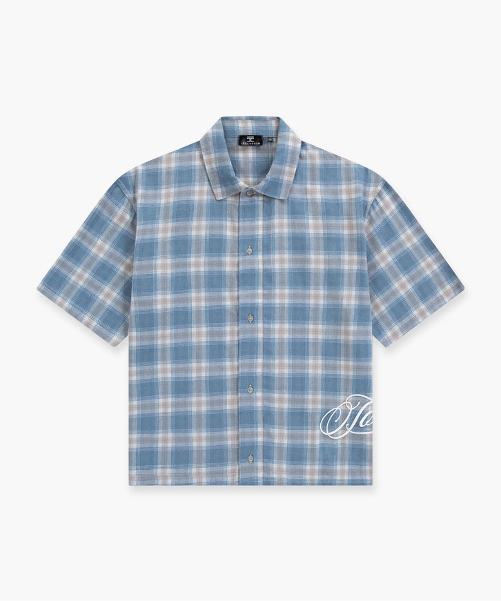 Jorcustom Jorcustom Overshirt Flannel Short Sleeve Handscript 2.0 FW26 Bounty Blue