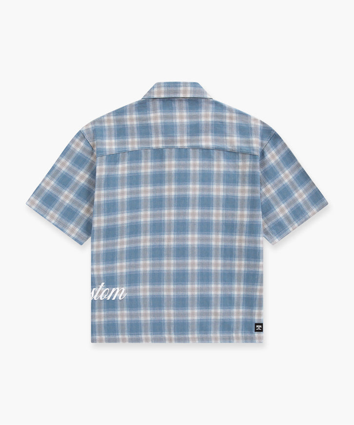 Jorcustom Jorcustom Overshirt Flannel Short Sleeve Handscript 2.0 FW26 Bounty Blue