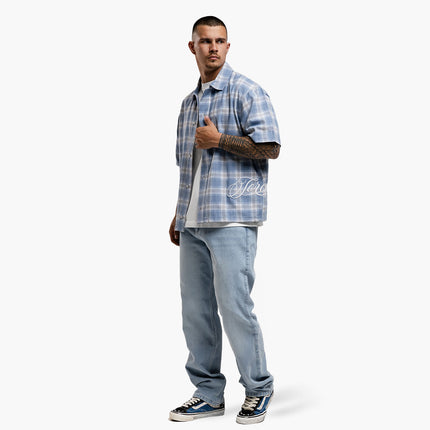 Jorcustom Jorcustom Overshirt Flannel Short Sleeve Handscript 2.0 FW26 Bounty Blue