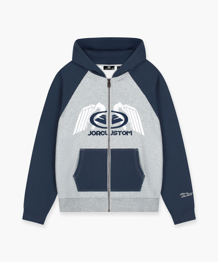 Jorcustom Jorcustom Zipped Hoodie Fleece Raglan Engineered FW26 Midnight Blue/Grey