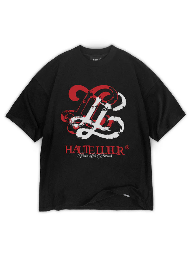 Lueur Lueur T-Shirt Distressed Monogram FW25 Black/Red