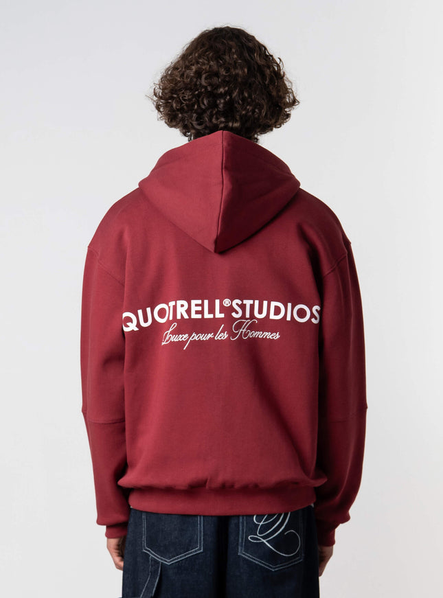 Quotrell Quotrell Zip Hoodie Studios FW25 Bordeaux/White
