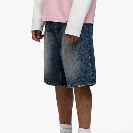 Rivero Rivero Shorts Script Denim Embossed SS25 Dark Blue