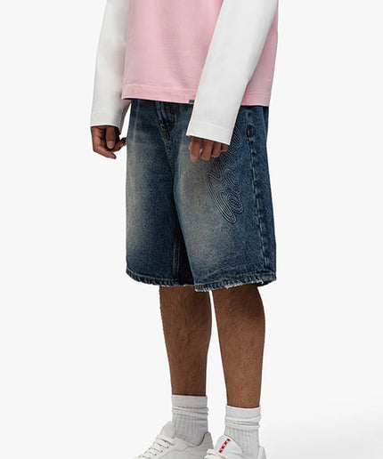 Rivero Rivero Shorts Script Denim Embossed SS25 Dark Blue