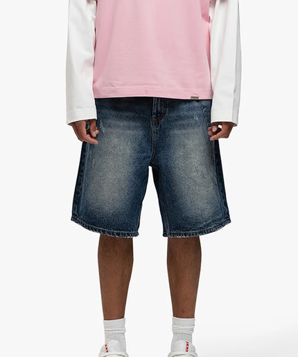 Rivero Rivero Shorts Script Denim Embossed SS25 Dark Blue