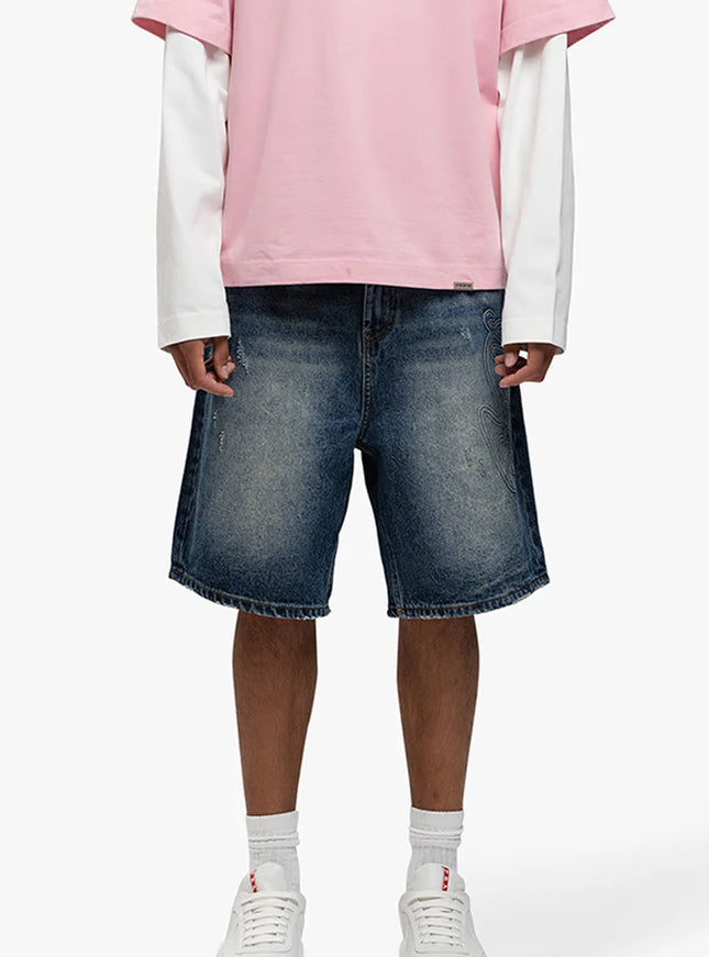 Rivero Rivero Shorts Script Denim Embossed SS25 Dark Blue