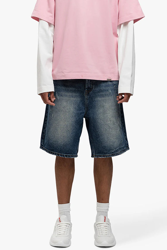 Rivero Rivero Shorts Script Denim Embossed SS25 Dark Blue