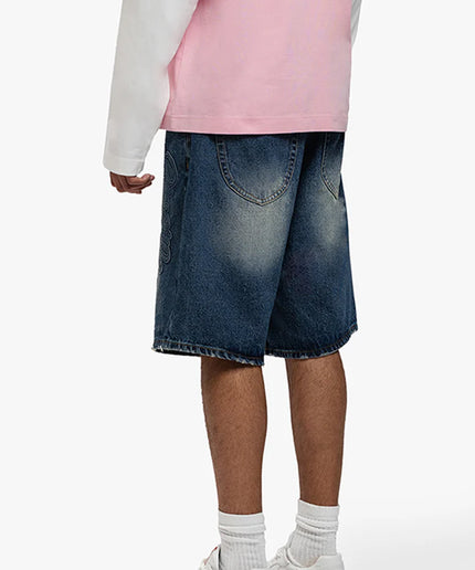 Rivero Rivero Shorts Script Denim Embossed SS25 Dark Blue