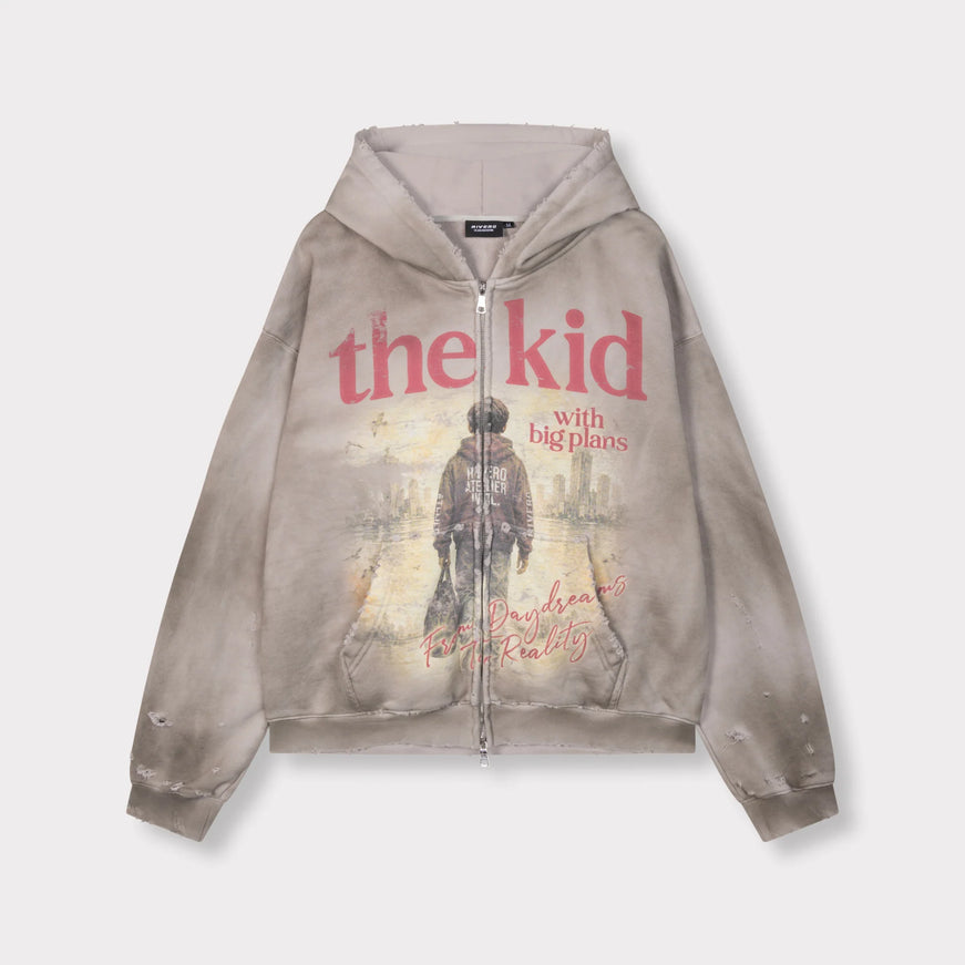Rivero Rivero Zip Hoodie Big Plans Dirty FW26 Grey