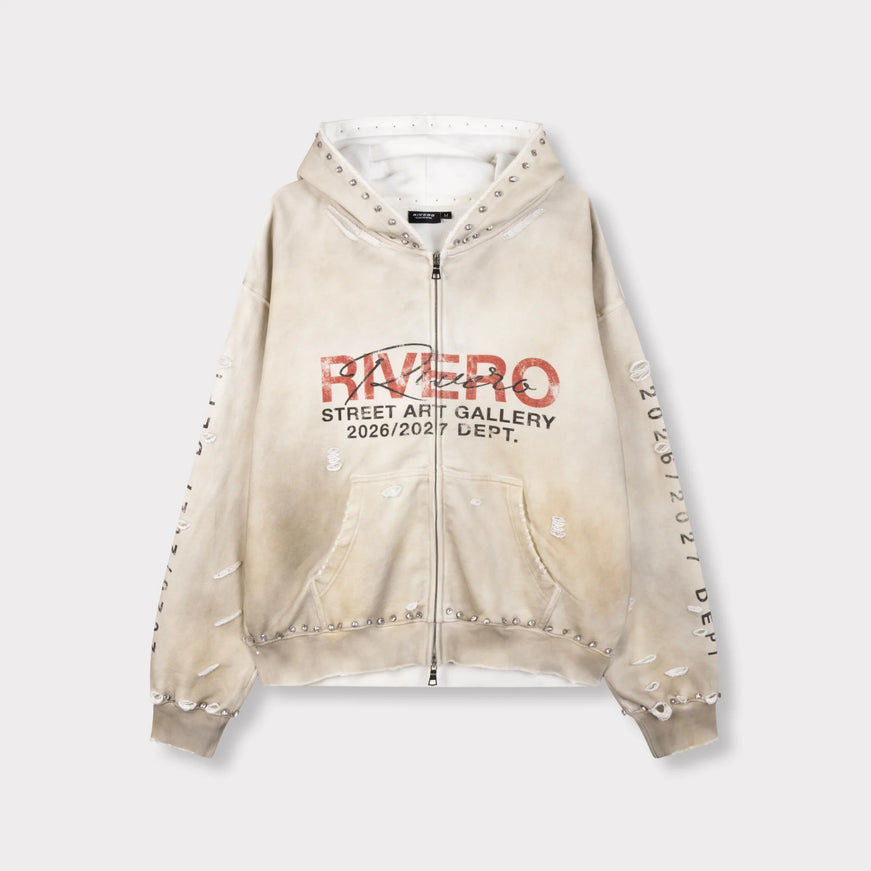 Rivero Rivero Zip Hoodie Faded Gemstone FW26 Washed White