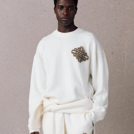 The Couture Club The Couture Club Fluffy Knit Tracksuit Emblem FW26 Off White