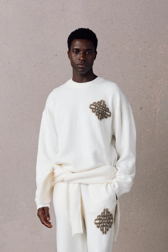 The Couture Club The Couture Club Fluffy Knit Tracksuit Emblem FW26 Off White