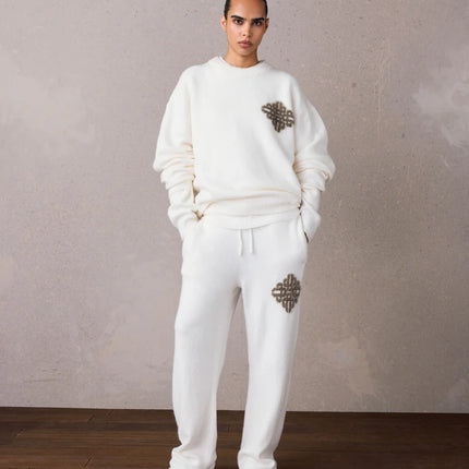 The Couture Club The Couture Club Fluffy Knit Tracksuit Emblem FW26 Off White