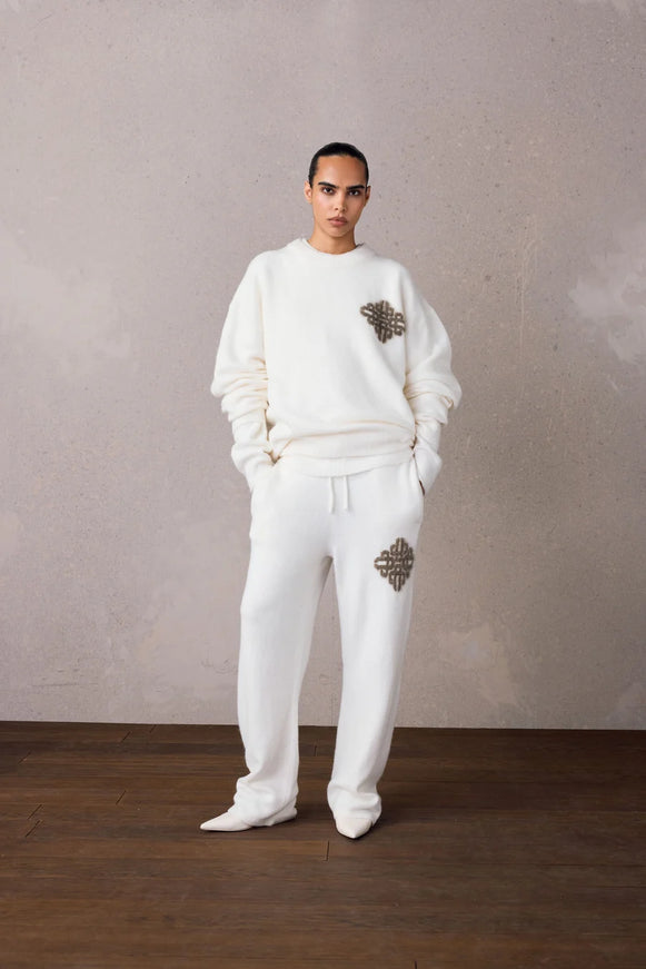 The Couture Club The Couture Club Fluffy Knit Tracksuit Emblem FW26 Off White