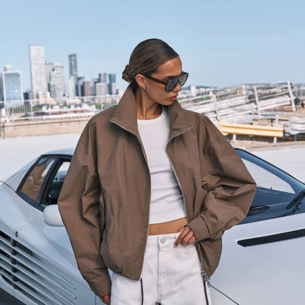 The Couture Club The Couture Club Jacket Technical Funnel Neck FW26 Brown