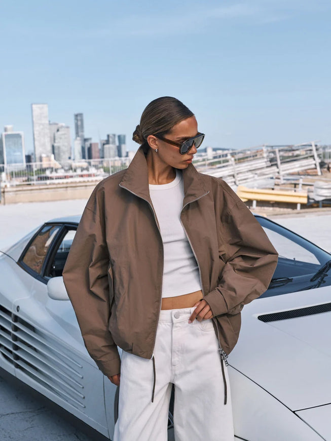 The Couture Club The Couture Club Jacket Technical Funnel Neck FW26 Brown