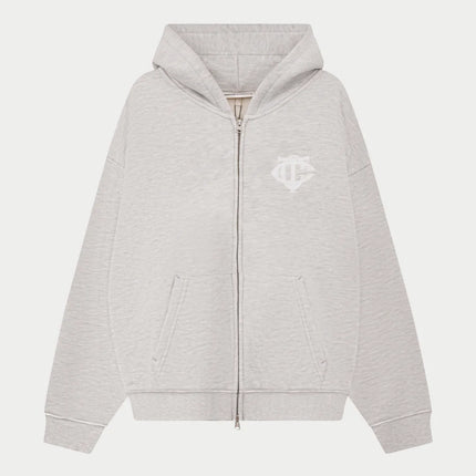 The Couture Club The Couture Club Zip Hoodie Monogram Applique Emblem SS26 Grey Melange