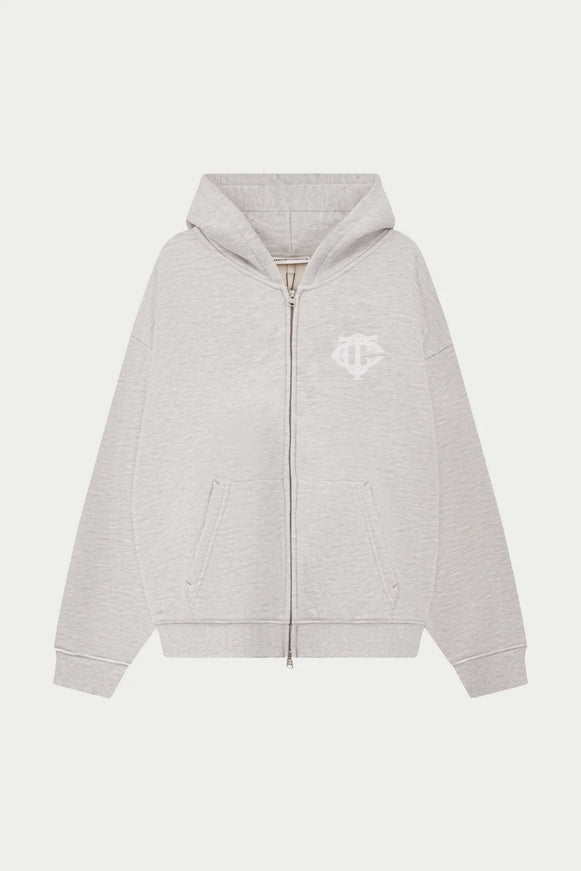 The Couture Club The Couture Club Zip Hoodie Monogram Applique Emblem SS26 Grey Melange