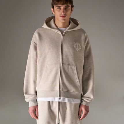The Couture Club The Couture Club Zip Hoodie Monogram Applique Emblem SS26 Grey Melange